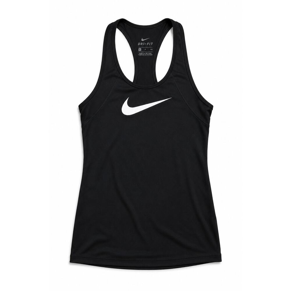 Nike Pro Dri-FIT Womens Small Black Fitted Racerback Tank Top Center Swoosh